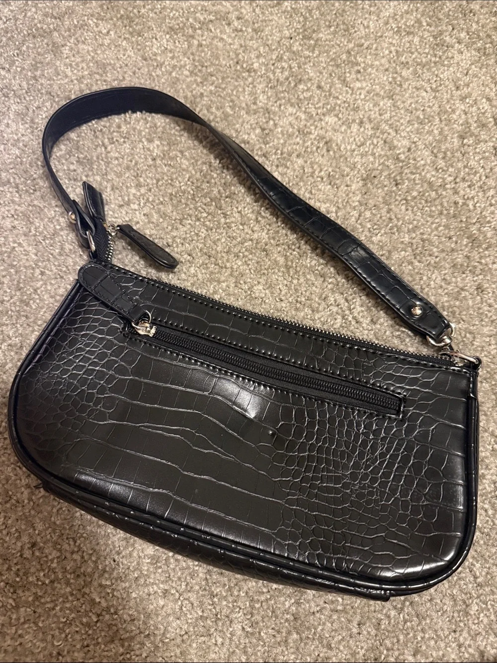 Classic Black Croc-Embossed Wristlet Handbag
